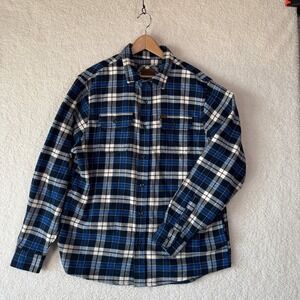 Orvis Men's XL‎ Blue Cotton Check Plaid Heavy Flannel Shirt Jacket Lumberjack